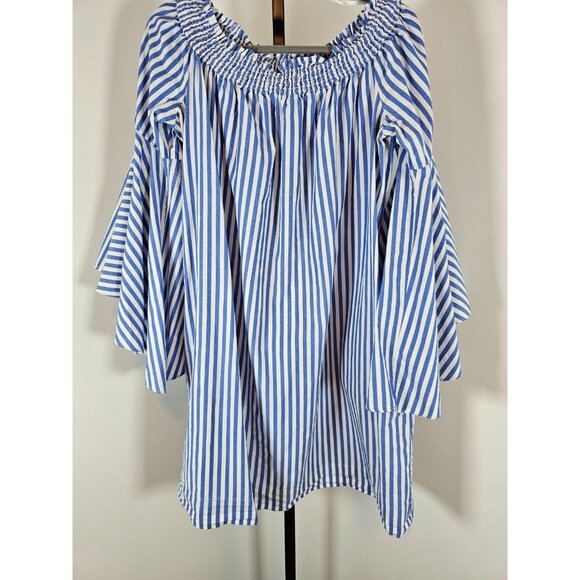 New York & Company White Blue Striped Off The Shoulder Knee Length Dress-SZ 2XL - Picture 1 of 9